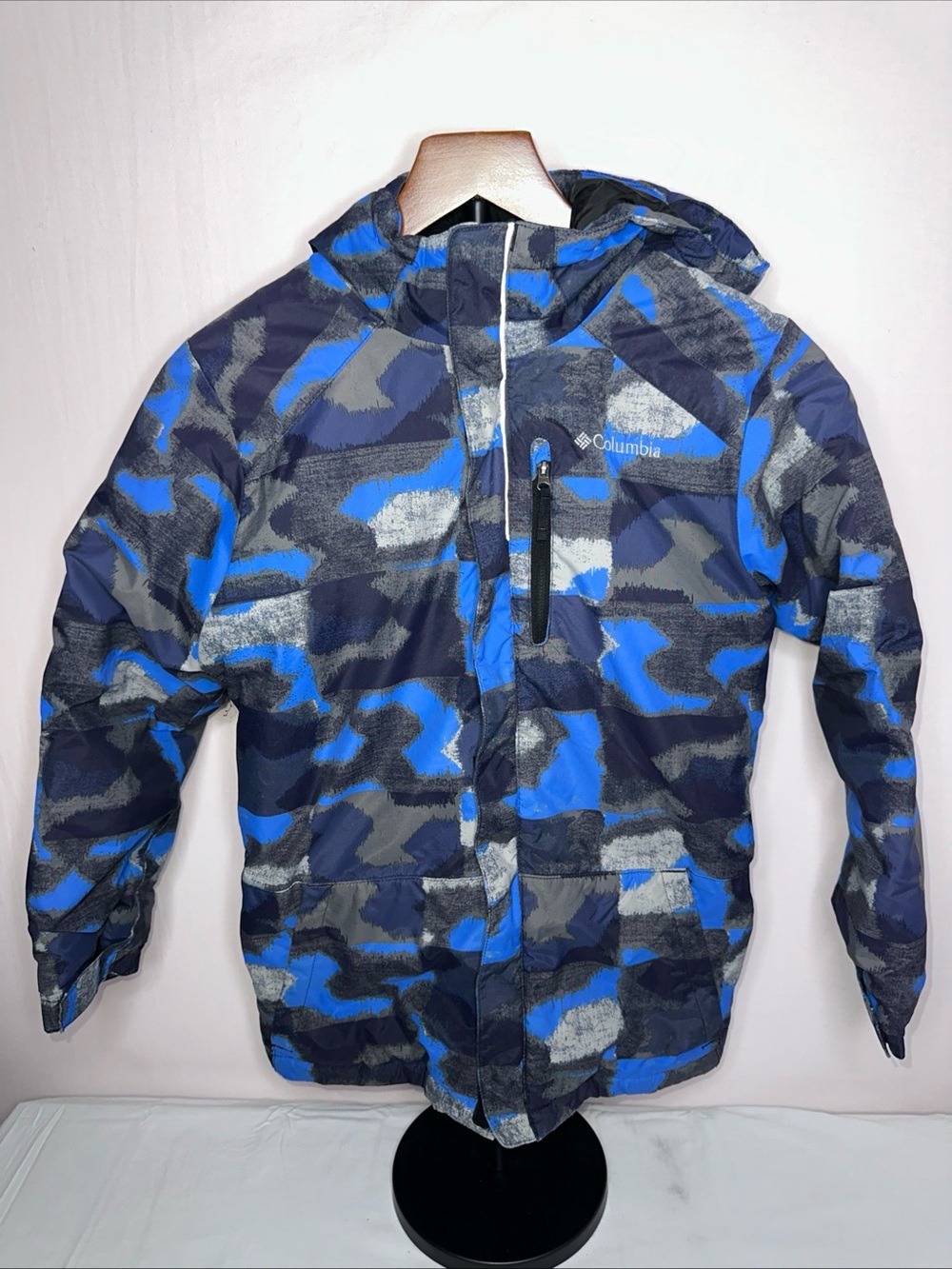 Columbia Blue, Navy & Gray Camo Hooded Shell Jacket